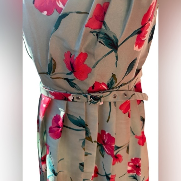 100% Silk Express Green Pink Floral One Shouldered Cocktail Dress size 2 - Picture 4 of 8